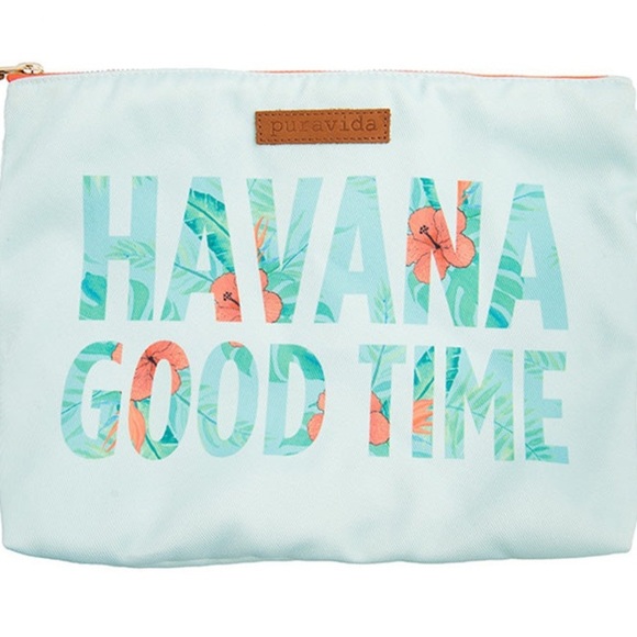 NWOT Pura Vida ‘Havana Good Time’ Makeup Bag in Blue Multi OS - Picture 6 of 11